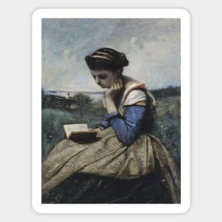 A Woman Reading by Jean-Baptiste-Camille Corot Sticker